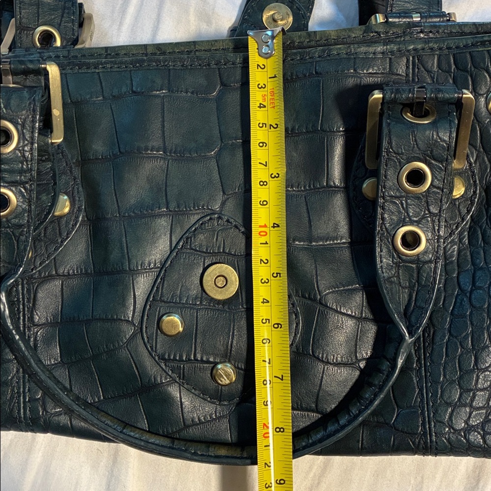 Rafe Dark Green Croc-Embossed Handbag with Gold Accents - Picture 6 of 7